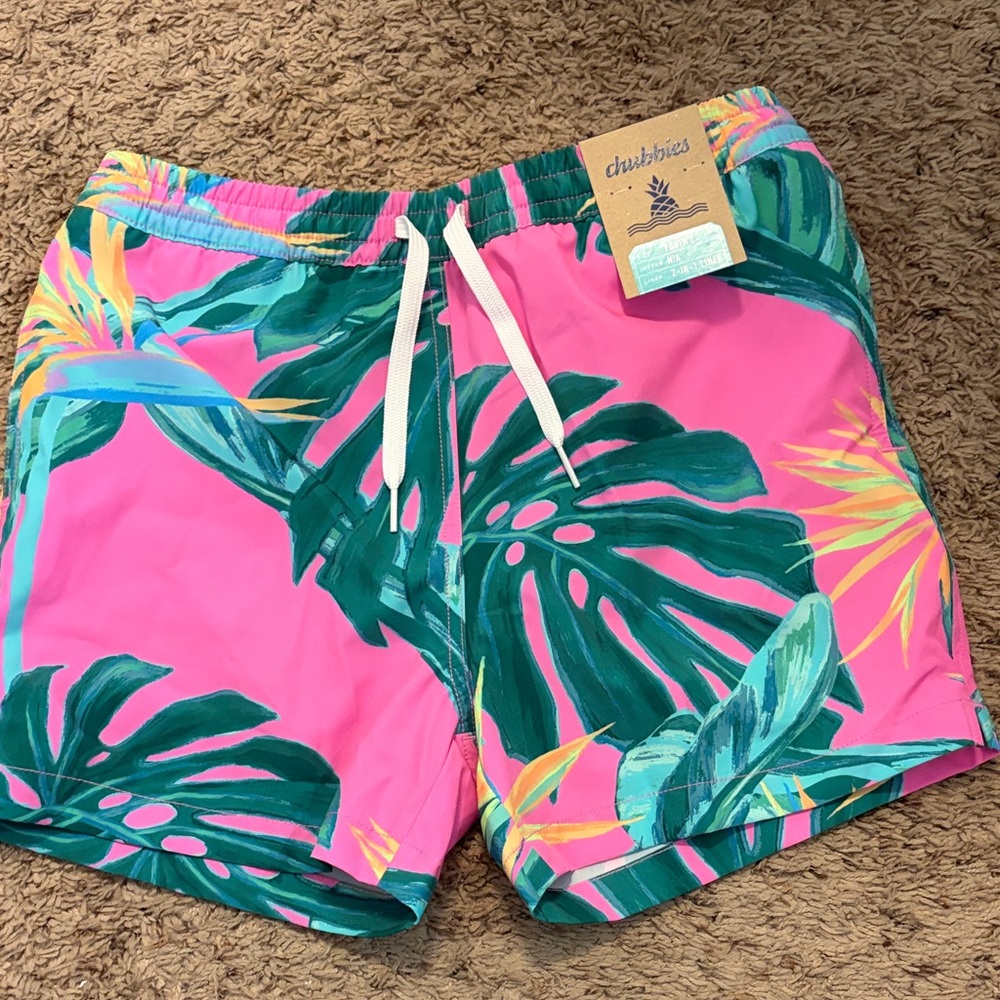 Chubbies Pink Leaf Print Swim Shorts- NWT